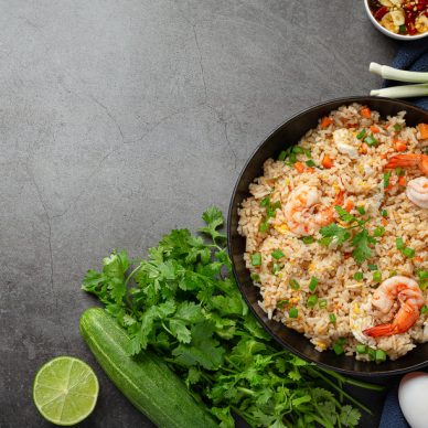 American Shrimp Fried Rice served with Chili Fish Sauce Thai Food.