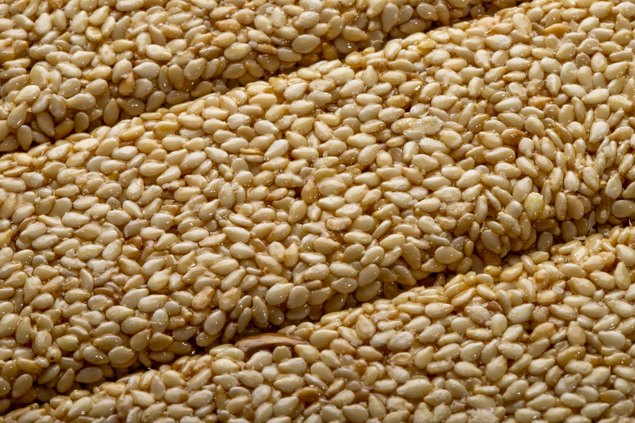 close up view of sweet honey bars with sesame