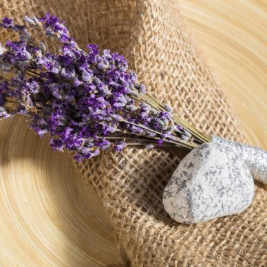 Fresh lavender on wood