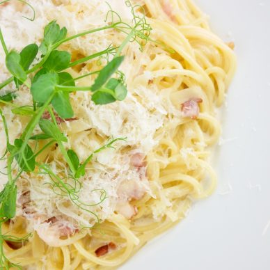 Pasta dish on a restaurant table