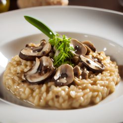 Vegetarian risotto with fresh mushrooms and parmesan cheese generated by AI