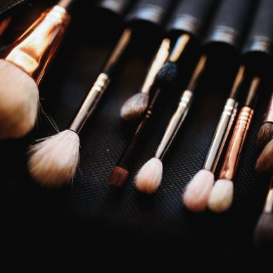 Set of make-up brushes lies on the table