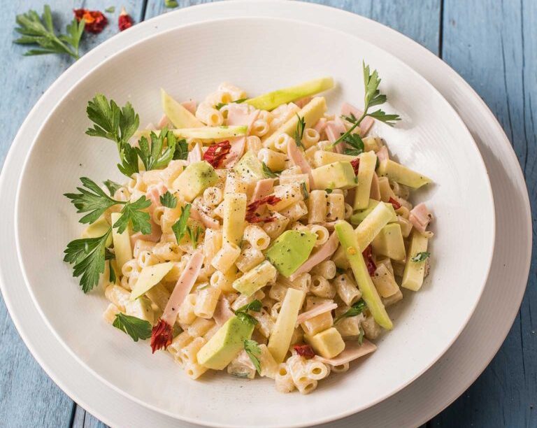 Κοφτό μακαρονάκι με αβοκάντο, ζαμπόν και γιαουρτόσαλτσα