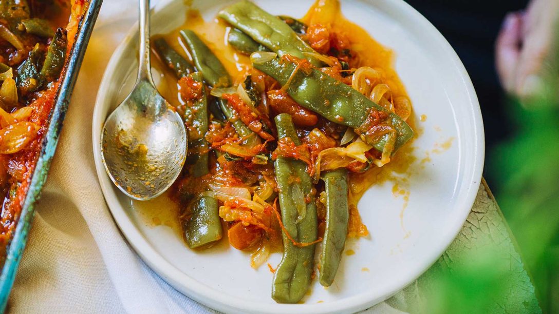 Φασολάκια λαδερά, φουρνιστά, με όλα τα υλικά από την αρχή στο ταψί