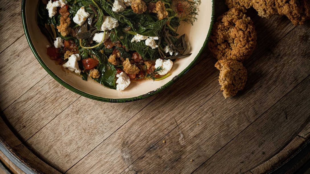 Βλίτα τσιγαριαστά με κρίταμο, μυζήθρα και τραγανό ξινόχοντρο