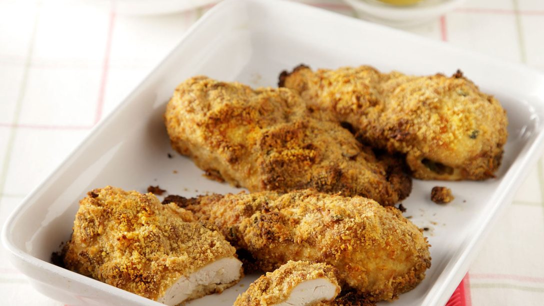 Φιλέτα κοτόπουλου πανέ, αλλά στον φούρνο