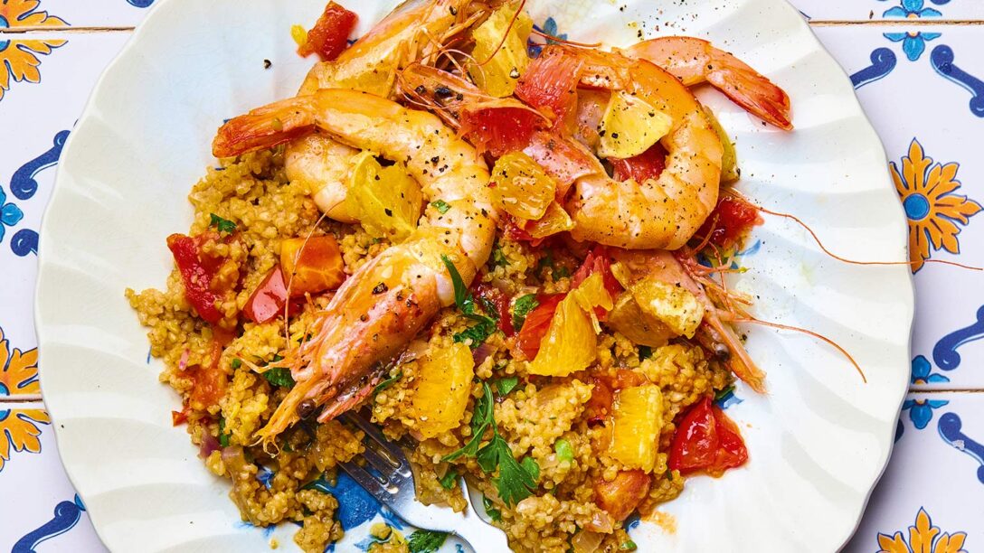 Γαρίδες με γλυκό τραχανά και σάλτσα εσπεριδοειδών