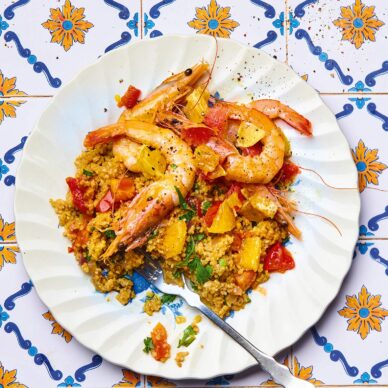 Γαρίδες με γλυκό τραχανά και σάλτσα εσπεριδοειδών